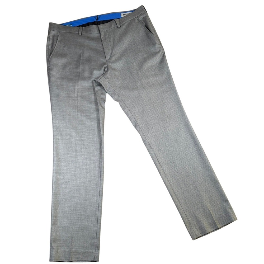 Kenneth Cole Reaction Techni-Cole Mens 36x30 Grey Crosshatch Dress Pants Busines